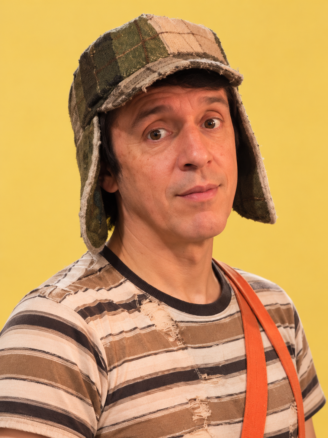 Retrato ilustrativo do Chaves em fundo amarelo